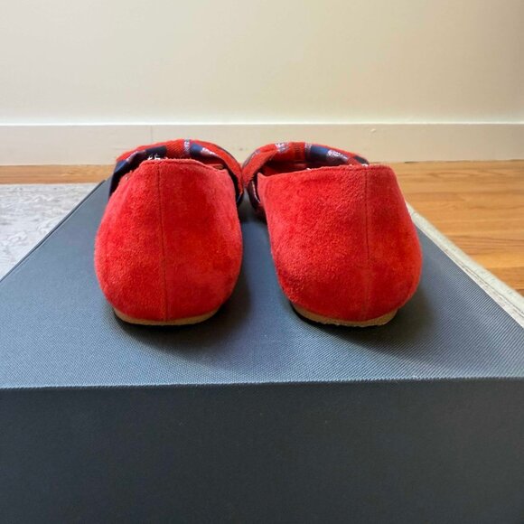 Anthropologie Knotted Bow Flats – Red Suede with Plaid Detail - Picture 6 of 16